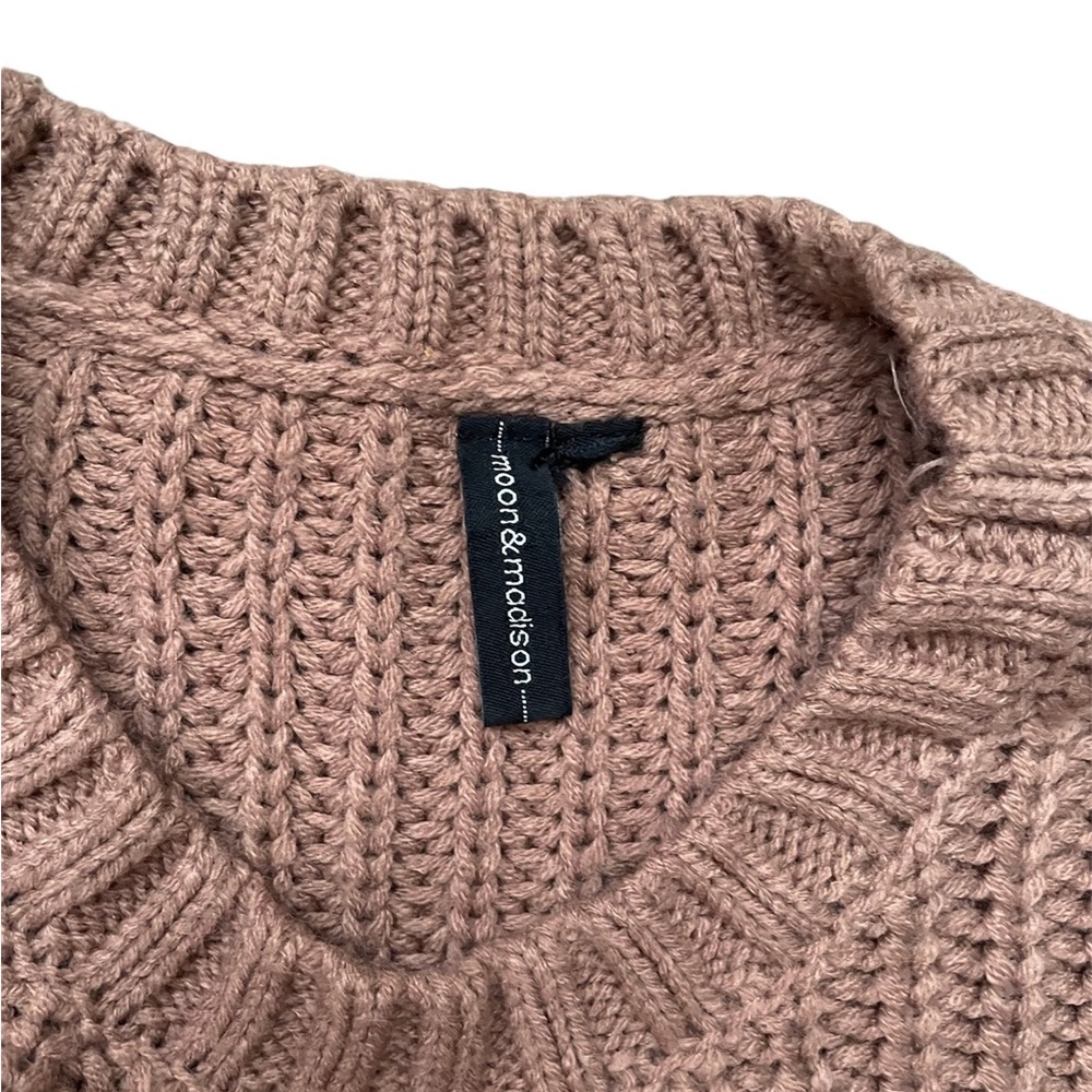 NWOT Moon & Madison Blush Brown Puff Bubble Sleeve Semi Cropped Sweater (size S) - Picture 2 of 7